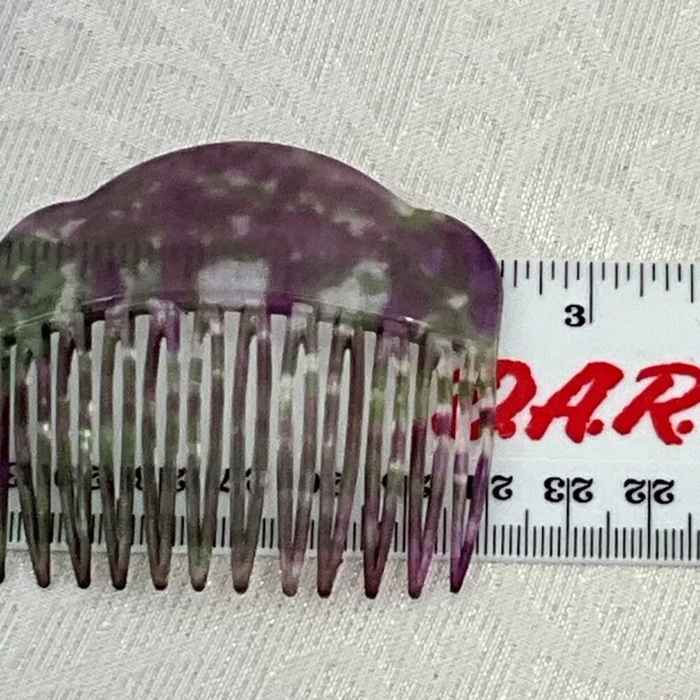 Set Of 3 Vintage Hair Combs With Scallop Design‎ Plastic Material Black & Purple